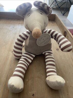 Striped Brown & Cream Plush Mouse Toy - Soft Cuddly Companion Doudou Campagnie